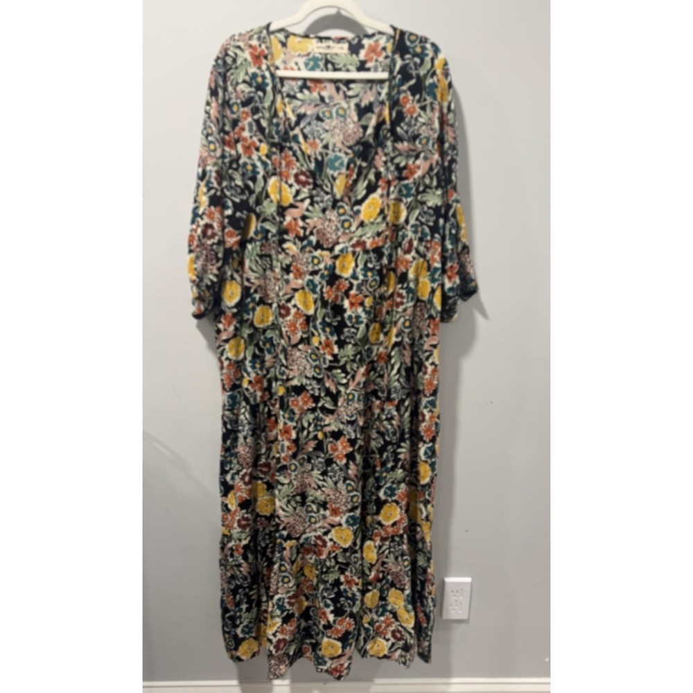 NATURAL LIFE Black Floral Maxi Dress Boho Dark Romantic Cottagecore L/XL